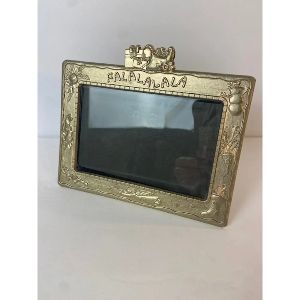 Gold Christmas Picture Frame Falalalala Embossed Holiday Snowman Angel 4x6